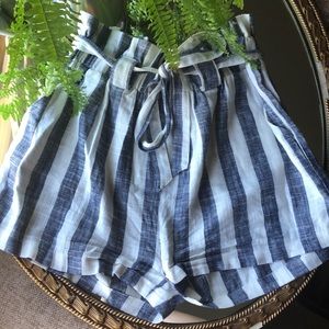 Striped, linen-blend shorts